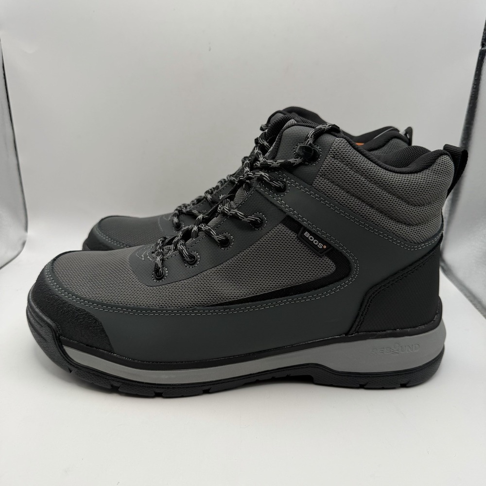 Bogs‎ Shale Work Boots Gray Leather Mid Comp Toe Waterproof Lace Up Size 9.5 New